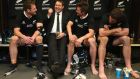 All Blacks Kieran Read, Steve Hansen (head coach), Richie McCaw and Sam Whitelock celebrate after their victory over South Africa at Ellis Park Johannesburg on October 5th, 2013. Photograph: David Rogers/Getty