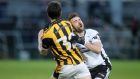 Crossmaglen’s Stephen Kernan elbows Kilcoo’s Conor Laverty and gets sent off for the challenge in the sides’ Ulster club SFC quarter-final replay. Photograph:  Jonathan Porter/Inpho/Presseye