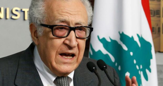 United Nations peace envoy for Syria Lakhdar Brahimi speaks during a news conference after meeting Lebanon’s caretaker Prime Minister Najib Mikati at the Grand Serail, the government headquarters, in Beirut earlier this month.  Photograph: Mohamed Azakir / Reuters