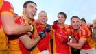 Castlebar Mitchels players Gerard McDonagh, Tom King, Neil Douglas and Fergal Durcan celebrate their Mayo SFC victory over Breaffy at MacHale Park, Castlebar, last month. Photograph: James Crombie/Inpho