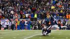 New England Patriots kicker Stephen Gostkowski kicks the winning field goal against the Denver Broncos. Photograph: CJ Gunther/EPA