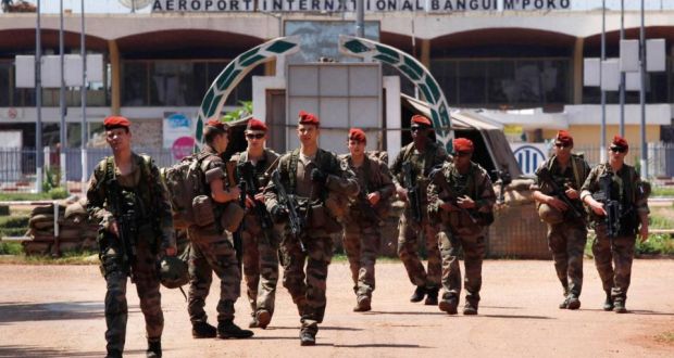 French soldiers leave their base in Mpoko international airport in Bangui. Photograph: Reuters/Emmanuel Braun
