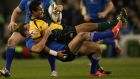  Northampton Saints’ Ken Pisi is tackled by Leinster’s Dave Kearney last weekend. Photo: Billy Stickland/Inpho