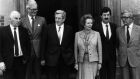 Peter Barry, Douglas Hurd, Garret FitzGerald, Margaret Thatcher, Dick Spring and Geoffrey Howe at Chequers before the 1983 summit. Photograph: Keystone/Getty Images