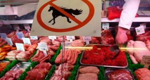 A butcher’s ‘no horsemeat’ sign after the scandal broke this year. Photograph: Darren Staples/Reuters