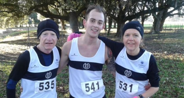‘The Waterhouse Byrne Baird Shield pits top-class athletes – of all ages and genders – against those of lesser gifts, or none, and attempts to equalise their chances.’ Above, the first three finishers in this year’s Waterhouse Byrne Baird Shield: from left:  Barry Potts (second), Paul Cummins (first) and Angela Eustace (third).
