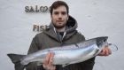 Eoin McManus with the first salmon caught in 2014, weighing 3.6kg.