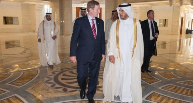 An Taoiseach Enda Kenny being received by Qatari Prime Minister, HE Abdullah Bin Nasser bin Khalifa al Thani. Mr Kenny was in Qatar as part of an Enterprise Ireland trade mission to the Gulf region.