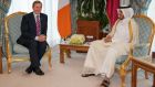 The Taoiseach with Qatari prime minister Abdullah bin Nasser bin Khalifa al-Thani: Enda Kenny is optimistic investors in the Middle East would be lured by higher-level status. Photograph: Lydia Shaw