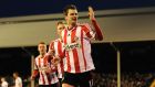 Sunderland’s Adam Johnson celebrates after scoring his third and his team’s fourth against Fulham at Craven Cottage. Photograph: Adam Davy/PA Wire