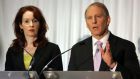 Dr Richard Haass, with Megan O’Sullivan, talks to the media at the Stormont hotel in Belfast, where all-party talks failed to resolve outstanding peace process issues in Northern Ireland. Photograph:  PA 