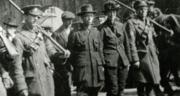 Michael Mallin, who was executed, and Countess Markievicz being escorted away by government troops. Photograph: Courtesy of National Museum of Ireland