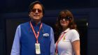 Sunanda Puskhar Tharoor (R), wife of India’s minister of state for human resource development Shashi Tharoor, poses with her husband at the Indian F1 Grand Prix at the Buddh International Circuit in Greater Noida, on the outskirts of New Delhi in  October. Photograph: Reuters.