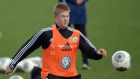 New signing Kevin de Bruyne, during a training session at Wolfsburg today. Photograph:  Peter Steffen/EPA