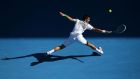  Novak Djokovic of Serbia plays a backhand in his fourth round match against Fabio Fognini of Italy  at Melbourne Park.  Photograph:   Chris Hyde/Getty Images
