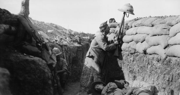 Drawing fire: a Royal Irish Fusilier at Gallipoli tries to entice a Turkish sniper to reveal his position. Photograph: Lt Ernest Brooks/IWM/Getty