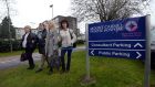 Irish Medical Organisation representatives Eileen Finn, Marian Hendrick, Patricia Kelly Maloney and Eleanor Byrne at the now closed Mount Carmel Hospital, Churchtown, Dublin, after the appointment of a provisional liquidator. Photograph: Brenda Fitzsimons 