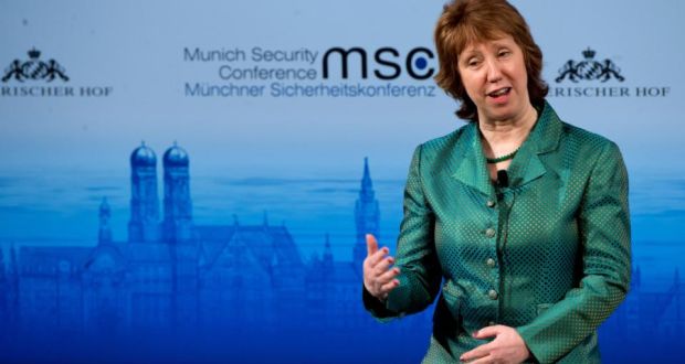 Catherine Ashton, EU high representative for foreign affairs and security policy, attending a panel discussion yesterday during the Munich security conference. Photograph: Joerg Koch/Getty Images
