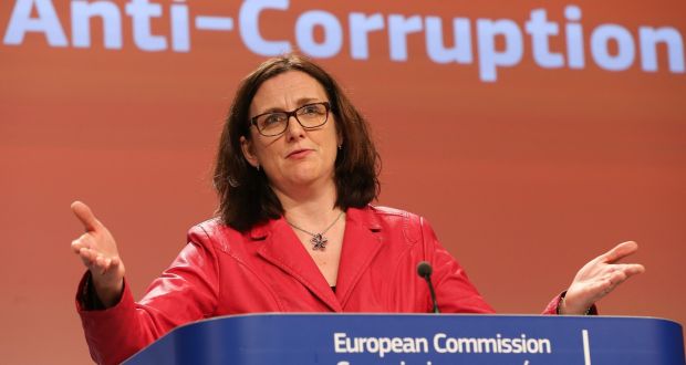 EU Commissioner for Home Affairs Cecilia Malmstrom during a press conference to launch the first Anti-Corruption Report, at the EU Commission headquarters, in Brussels, Belgium, on Monday. Photograph: EPA