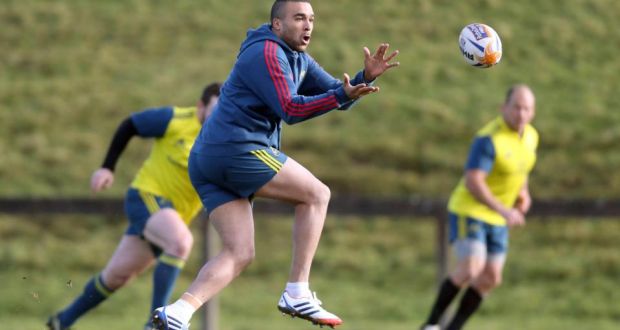 Simon Zebo training with Munster at the  University of Limerick this week. Photograph: Donall Farmer/Inpho