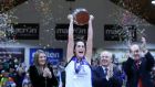 Montenotte Hotel Cork captain Gráinne Dwyer after leading her side to victory in the National Cup final against UL Huskies at the   National Basketball Arena, Tallaght, in January. Photograph: Inpho