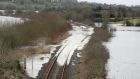 The rail line at Ballycar, Newmarket On Fergus, Co Clare on the Limerick to Ennis route is expected to remain closed for about six weeks because of flooding. Photograph: Press 22