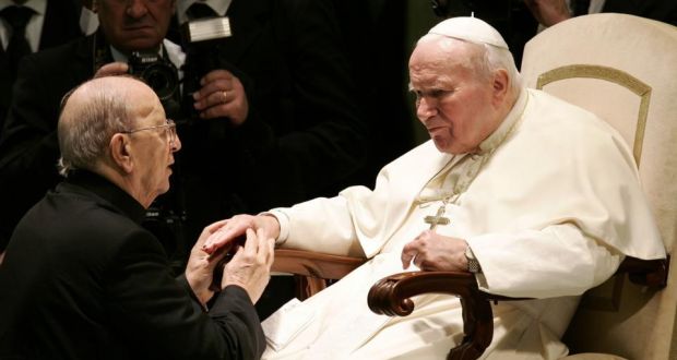 Pope John Paul II  blesses Father Marcial Maciel, founder of the Legionaries of Christ, during a special audience in2004. Photograph: Tony Gentile/Reuters