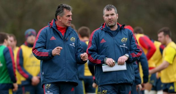 Rob Penney (left) will want to end his tenure on a winning note before handing over to Munster favourite Anthony “Axel” Foley. Photograph: Inpho