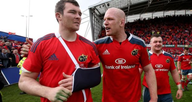 Munster’s Peter O’Mahony and Paul O’Connell (right) after the win over Toulouse.  Photograph: Dan Sheridan/Inpho