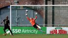 One of the three goals conceded by  Emma Byrne of Ireland in her side’s defeat to Germany. Photograph: Ryan Byrne/Inpho