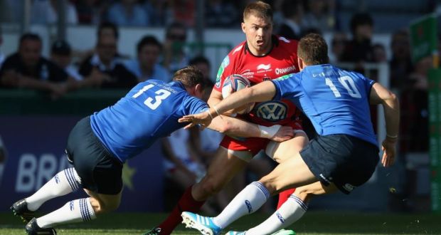  Drew Mitchell of Toulon is tackled by Brian O’Driscoll  and Jimmy Gopperth of Leinster during the Heineken Cup quarter-final  at the Felix Mayol Stadium  in Toulon, France. Photograph:  David Rogers/Getty Images