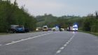 The scene of the fatal crash in Co Monaghan yesterday. 