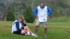 Caddies react to the tragic news of caddie Ian McGregor’s sudden death from a heart attack during the Madeira Open last weekend. Photograph: Octavio Passos/Reuters