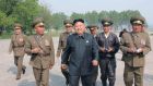 North Korean leader Kim Jong Un walks with military officials during an inspection of the Korean People’s Army  in Pyongyang this week. Photograph: KCNA/Reuters