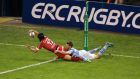 Toulon’s Matt Giteau scores a try despite the tackle of Saracens’ Richard Wigglesworth during the Heineken Cup Final at the  Millennium Stadium in  Cardiff. Photograph: Billy Stickland/Inpho