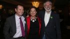 From left: Paul Donnelly, Mary Lou McDonald and Gerry Adams of Sinn Féin at the Dublin West by-election count in  the Citywest Hotel in Dublin. Photograph: Niall Carson/PA Wire