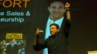 Jordan Belfort during his talk last night at the RDS to a crowd of just under 3,000. Photograph: Cyril Byrne/The Irish Times 
