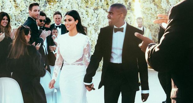  Kim Kardashian and Kanye West at their wedding in Florence, Italy. Photograph: E! News/PA Wire 