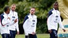 France players (from left) Patrice Evra, Karim Benzema, Franck Ribery and Paul Pogba at Clairefontaine, near Paris, last month.  Photograph: Charles Platiau / Reuters 