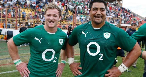 The Connacht duo of Kieran Marmion and Rodney Ah You after making their debuts in the first Test against Argentina  at Estadio Centenario in Resistencia. Photograph: Billy Stickland/Inpho