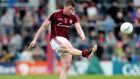 Garreth Bradshaw: His runs from wing back add urgency to Galway’s play.  Photograph: James Crombie/Inpho