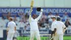Sri Lanka captain Angelo Mathews  celebrates reaching his century during day four of the second Test match  at Headingley  in Leeds. Photograph: Dave Thompson/Getty Images
