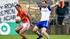 Armagh’s Kevin Dias and Monaghan’s Dick Clerkin in action during the Ulster SFC semi-final replay  at  St Tiernach’s Park in  Clones. Photograph: Russell Pritchard/Inpho/Presseye