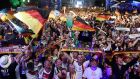  Germany supporters celebrate their World Cup Final victory over Argentina in Berlin. Photograph: Fabian Bimmer/Reuters 