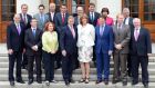 Taoiseach Enda Kenny and Tánaiste Joan Burton on the steps of Government Buildings today with new Ministers of State (back row, from left): Joe McHugh, Simon Harris, Kevin Humphries, Aodhán O’Riordán, Ged Nash, Dara Murphy, Ann Phelin, Tom Hayes, and (front row from left) Paul Kehoe, Damien English, Kathleen Lynch, Sean Sherlock, Paudie Coffey and Michael Ring. Photograph: Eric Luke/The Irish Times