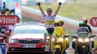  Saxo Tinkoff   rider Rafal Majka of Poland celebrates as he crosses the finish line to win the 17th stage of the  Tour de France  from Saint-Gaudens to Saint-Lary-Soulan Pla d’Adet. Photograph: Nicolas Bouvy/EPA