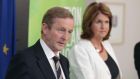 Taoiseach Enda Kenny and Tanaiste Joan Burton speak to reporters at the publication of the Action Plan for Jobs in Dublin this afternoon. Photograph: Collins 
