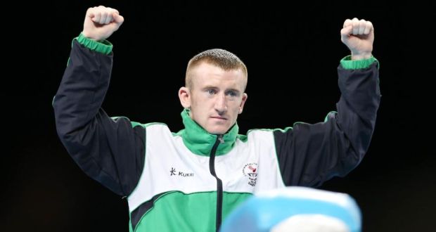 Northern Ireland’s Paddy Barnes celebrates winning gold in the light flyweight category at the Commonwealth Games in Glasgow. Photograph: Ian McNicol/Inpho.