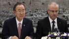 UN Secretary General Ban Ki-moon meets with Palestinian Prime Minister Rami Hamdallah last month. REUTERS/Alaa Badarneh