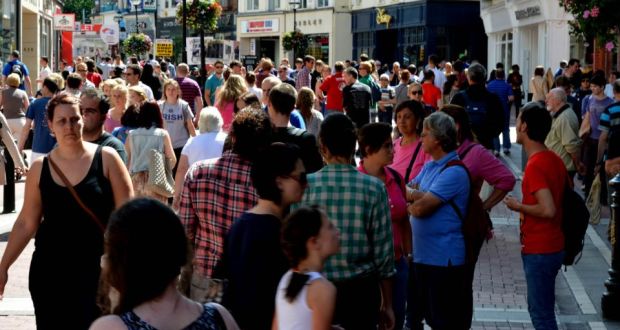 Shoppers on Grafton Street: The sentiment figure is still strong compared to neighbouring economies. Photograph: David Sleator